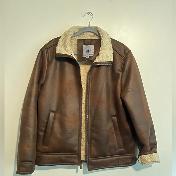 Rainforest Faux Shearling Lined Faux Leather Bomber Jacket Medium